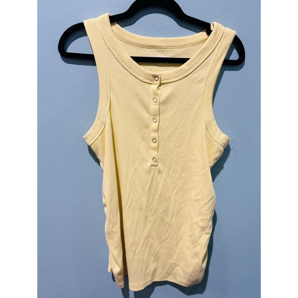 Old Navy Henley Tank Top Maternity L Yellow Excellent Ruched Ribbed Knit
